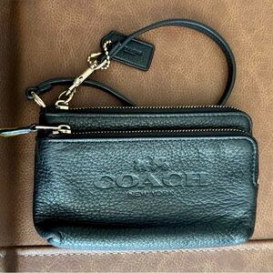 Coach Black Leather Wristlet with Gold Accents